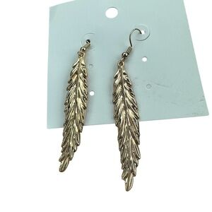 Gold Feather Drop Style Textured Earrings